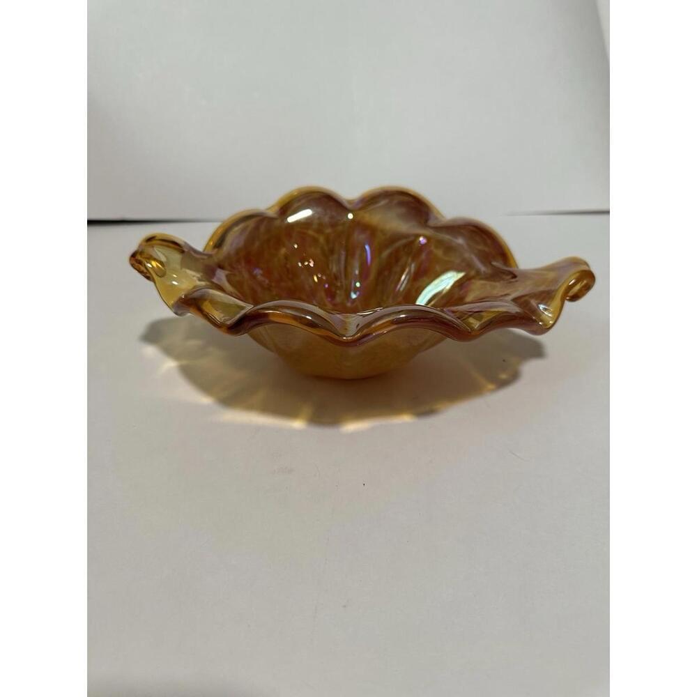 Art Glass Italy Murano Style Centerpiece Curled Ends Iridescent Amber Orange